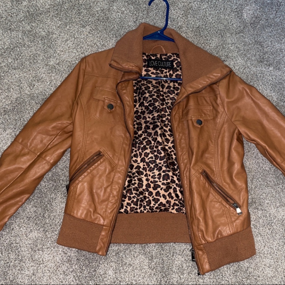 Tan leather jacket from Love Culture. Barely worn looks brand new